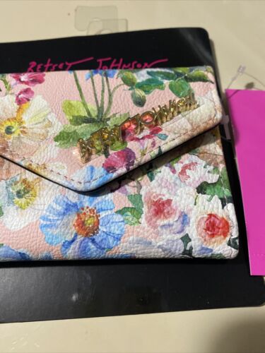 Betsey Johnson Peggable Card Case Flap Snap On Wallet FLORAL-Gold Hardware CUTE!