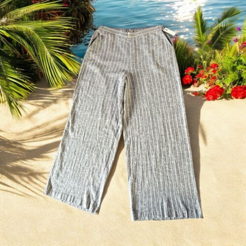 Cable & Gauge Studio Ladies Striped Linen-Blend Wide-Leg Pants Large Boho 🏖️