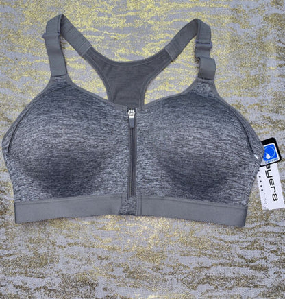 LAYER 8 MAXIMUM SUPPORT SIZE S Sports Bra HEATHER GRAY Fitted Front Zipper-NEW