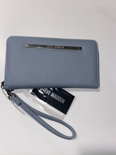 STEVE MADDEN WALLET WRISTLET BLUE SMOOTH TEXTURED~ORGANIZER~REAR FINDING!