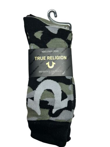 True Religion Camouflage Men's Crew Socks 3 Pack Shoe Size 6-12.5-