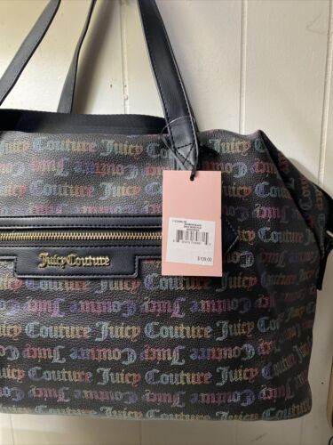 JUICY COUTURE WEEKENDER BAG RAINBOW BLACK BOLD WORD PLAY RETAIL$109 BEAUTIFUL !