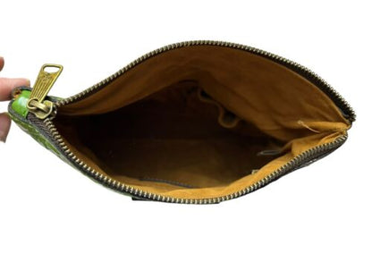 Patricia Nash Valerie Foliage-Green Tooled Leather Fold Over Clutch Wristlet New