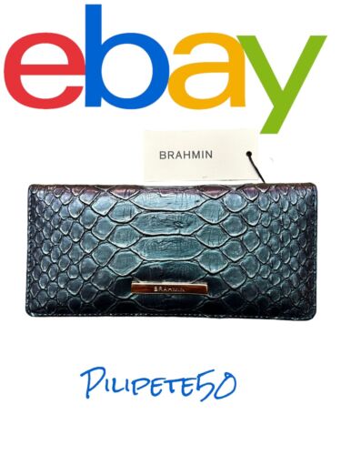 BRAHMIN Ady Wallet Slim Bifold Clutch Electric Blue Ateague Genuine Leather~NWT