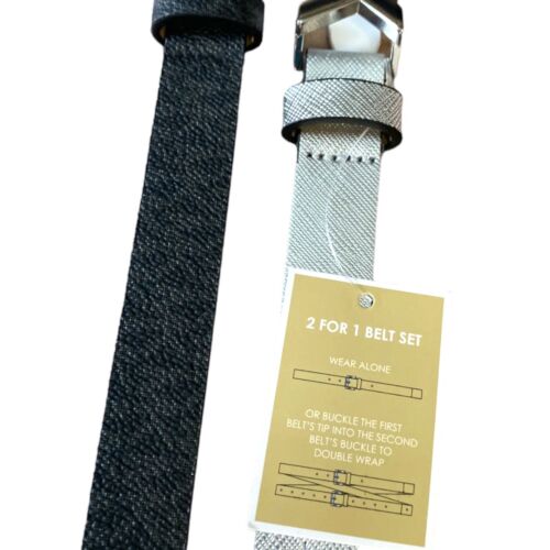 Michael Kors belts 2 For 1 Black MK Logo And Metallic Silver Buckles Silver