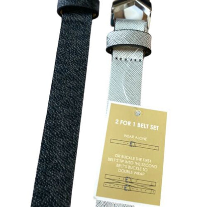 Michael Kors belts 2 For 1 Black MK Logo And Metallic Silver Buckles Silver