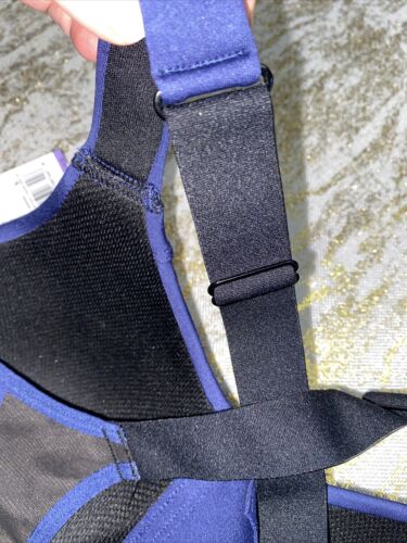 LAYER 8 MAXIMUM SUPPORT SIZE SMALL SPORT BRA FITTED BLUE/BLACK Front Zipper-NEW