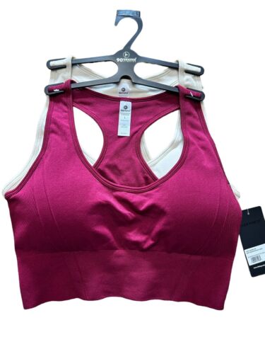 90 Degree By Reflex~Seamless Madeleine Racerback~Wine/Ivory Bra Set-2~Large~WOW!