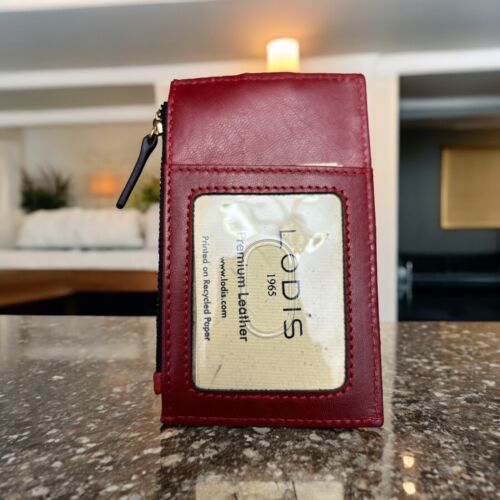 Lodis Red RFID Protection Cardholder Window ID Leather Bifold Wallet~ QUALITY!!