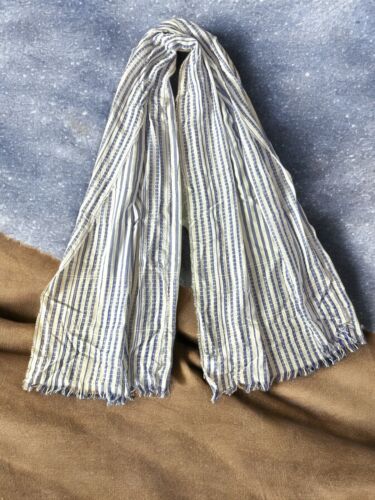 Caterina de Medici Italy 100% Cotton Scarf Shawl Blue/White~Two Side Fringe~NICE
