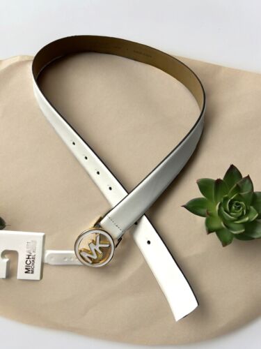 MICHAEL KORS BELT  WHITE ~ROUND MK LOGO GOLD BUCKLE~556361C~MSRP $68~ SMALL