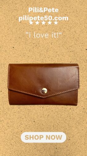 LODIS Mónica Large Flap Trifold Wallet~ Glaze Leather Genuine~Brown~UNIQUE