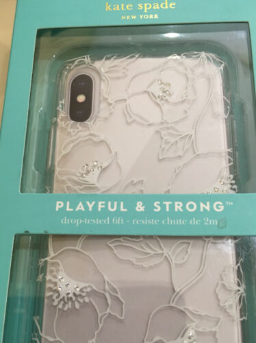 KATE SPADE PHONE CASE FOR iPHONE X DREAMY FLORAL WHITE WITH GEMS CLEAR BRAND-NEW