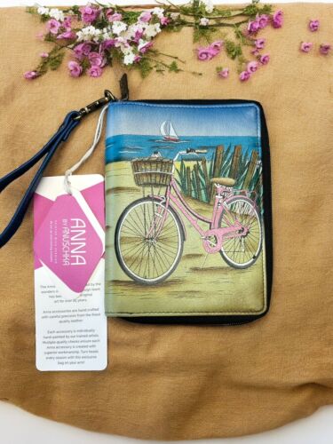 ANNA ANUSCHKA~BEACH DAY HAND-PAINTED  LEATHER~WRISTLET WALLET~ Handcrafted~ RARE
