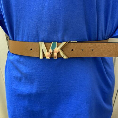 Michael Kors Belt Reversible Black to Luggage (Tan) Leather Gold MK Logo Buckle