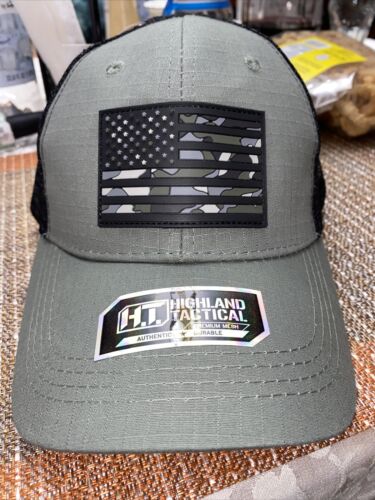 Highland Tactical American Flag Tactical Mesh Adjustable Hat Olive/Black OSFM