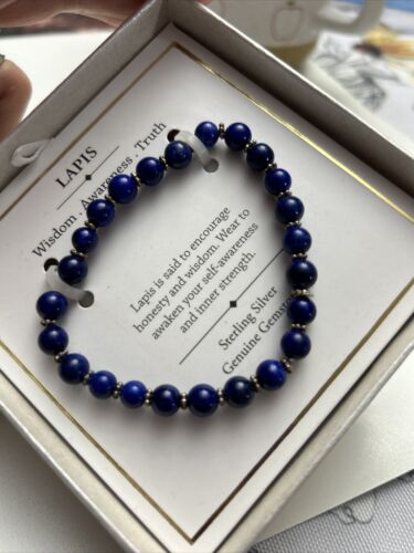 SHIVAM .925 STERLING SILVER & LAPIS GENUINE GEMSTONE BRACELET ~BEAUTIFUL 💝