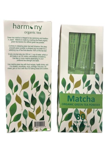 MATCHA Organic Green Tea Powder 80 Tea Tubes Per Box~ 2-Boxes Harmony Pure~TASTY