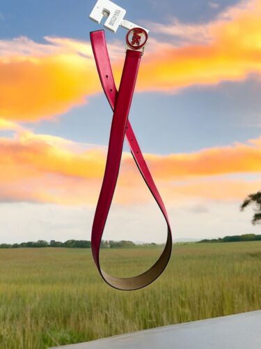 MICHAEL KORS BELT  RASPBERRY ~ROUND MK LOGO GOLD BUCKLE~556361C~MSRP $68~ MED