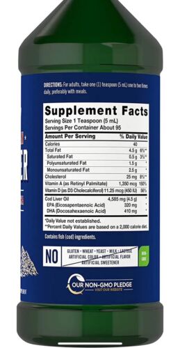 Cod Liver Oil Norwegian 16 fl oz Bottle Non-GMO, Gluten Free | by Carlyle