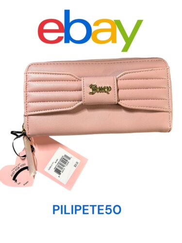 JUICY COUTURE WALLET ORGANIZER- CLUTCH PLATE LOGO & ZIP AROUND~PRETTY BOW LARGE