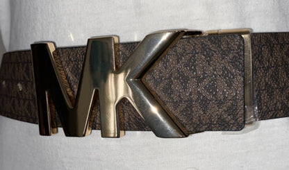 Michael Kors Belt Reversible Brown/Black MK Mini Logo MK Gold Buckle