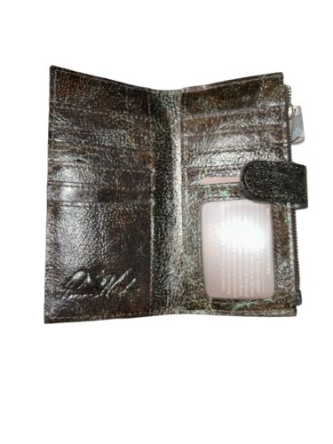 Patricia Nash~Nazari Leather Turquoise & Brown ~ Bi-fold Wallet P419133 ~ UNIQUE