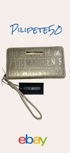 STEVE MADDEN WALLET WRISTLET METALIC GOLD STAMPED LOGO VERY CLASSY!!