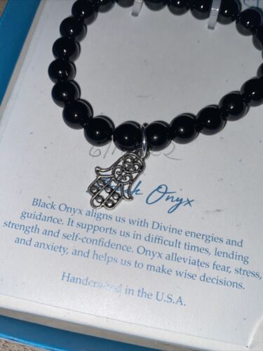 Sacred Stone Circles Onyx Bracelet W/ Kabbalah Symbol Silver-Tone RARE  FIND