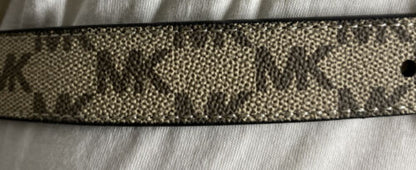 MICHAEL KORS BELT REVERSIBLE BEIGE MK LOGO/ BLACK GOLD BUCKLE