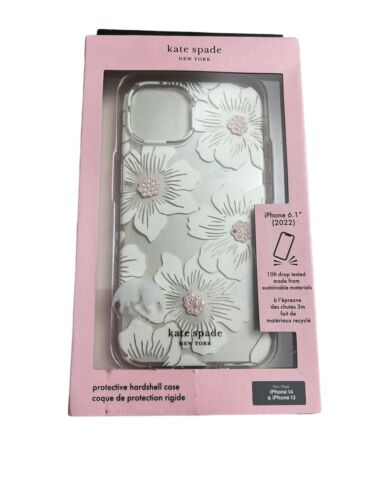 Kate Spade Phone Case iPhone 13 & 14~ Floral&Rhinestones~Hollyhock~UNIQUE BEAUTY