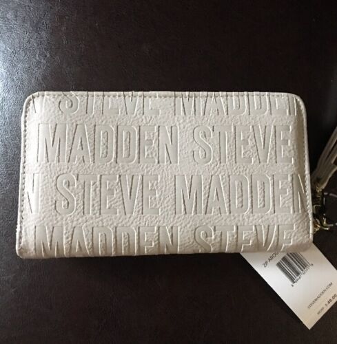 STEVE MADDEN WALLET Bisque Stamped Logo Zip Around Organizer Wristlet Free Ship