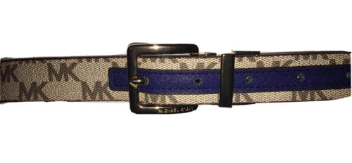 MICHAEL KORS BELT REVERSIBLE TAN/NAVY WITH MK PRINTED LOGO SKINNY JUST ARRIVED