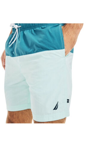 Nautica Mens Quick Dry Two Tone 4EE REEL Aqua~Color-block Swim Trunks Blue XXL