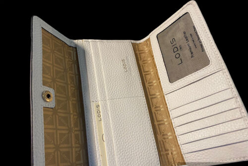 LODIS WHITE Kate Classic Pebbled Leather RFID Slim Large Flap Snap Wallet~UNIQUE
