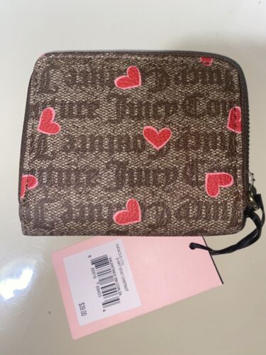 JUICY COUTURE  HEART STAT BLACK VALENTINES COIN PURSE ZIP AROUND WALLET UNIQUE!!