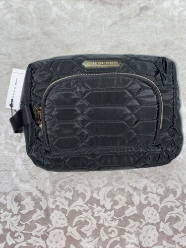 Aimee Kestenberg  Isabela Black Python Quilted Cosmetic Bag Gold Hardware NEW