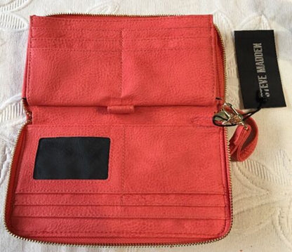 STEVE MADDEN WALLET WRISTLET CORAL STAMPED LOGO"MADDEN STYLE"!!!