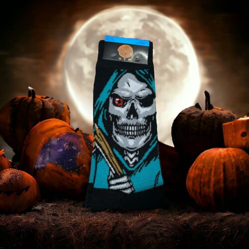 HYP GRIM REAPER Halloween Novelty 1 Pair Crew Socks Shoe Size 6-12 NWT