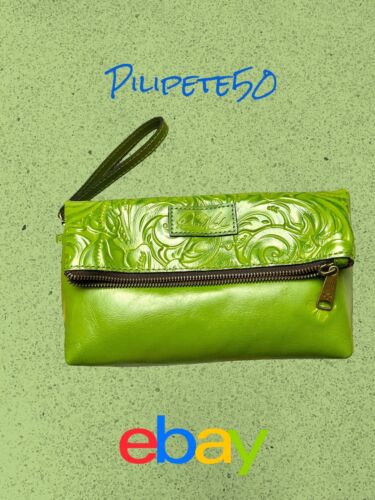 Patricia Nash Valerie Foliage-Green Tooled Leather Fold Over Clutch Wristlet New
