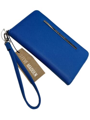 STEVE MADDEN WALLET WRISTLET BLUE SMOOTH TEXTURED SILVER ZIPPER~REAR FIND!