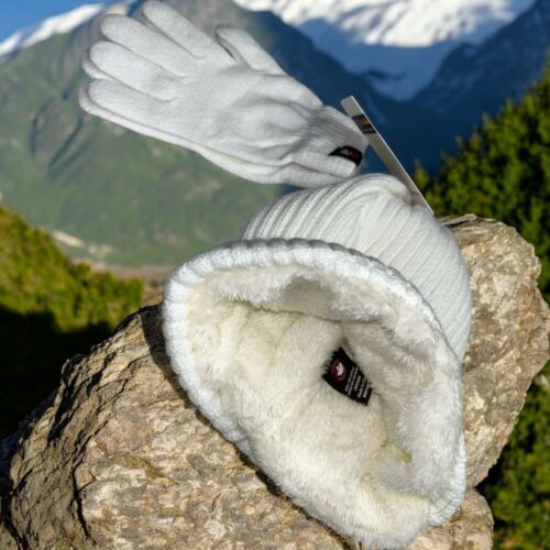 Canada Weather Gear White~Thermal Plush Lining Logo Hat~Matching Gloves set NEW