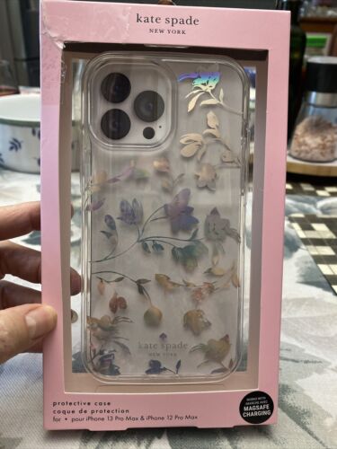 Kate Spade Phone Case For iPhone 12 & 13 PRO MAX Silver foil Floral Catch Colors