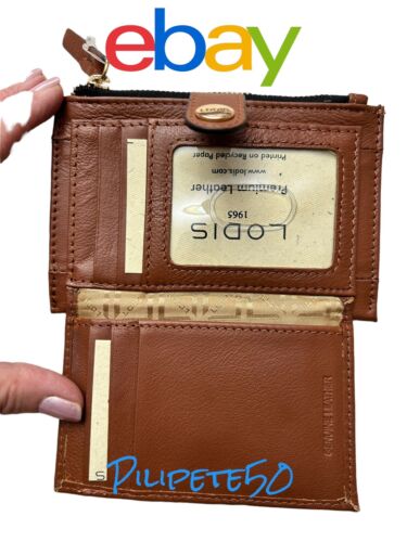 LODIS Coin Purse Bifold Card Wallet COGNAC Genuine Leather-ABSOLUTELY BEAUTIFUL!