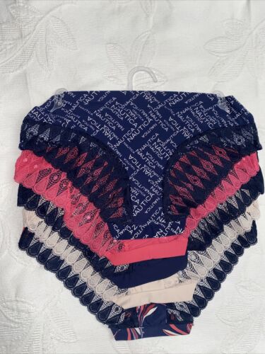 NAUTICA Intimates No Show Mid Rise Panties Microfiber Lace Trim 5 Pack NWT