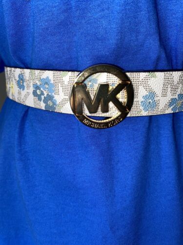 MICHAEL KORS BELT REVERABLE BLUE FLORAL MK LOGO/LUGGAGE GOLD MK BUCKLE MSRP $68❤