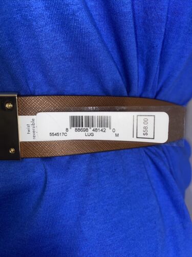 MICHAEL KORS BELT VANILLA/LUGGAGE PRINTED MK LOGO WITH GOLD MK LOGO BUCKLE XL