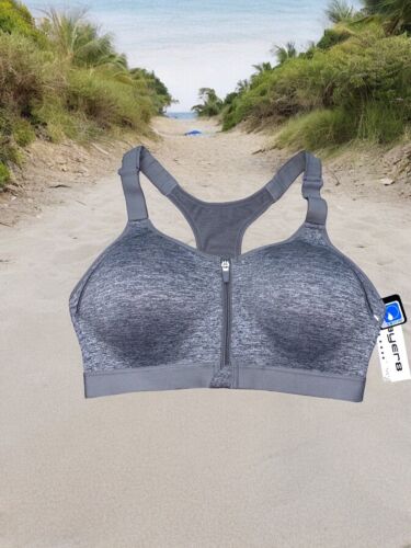 LAYER 8 MAXIMUM SUPPORT SIZE 2XL Sports Bra HEATHER GRAY Fitted Front Zipper-NEW