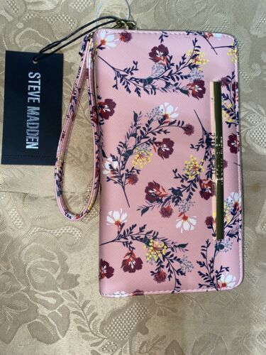 STEVE MADDEN WALLET WRISTLET FLORAL BLUSH ORGANIZER Gold Zipper SO PRETTY!