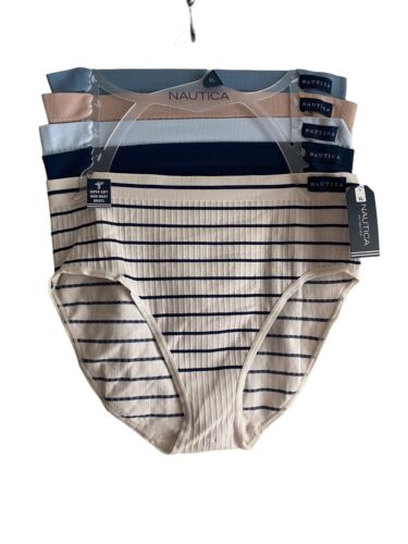 NAUTICA Size Medium 5-pk Multicolor Women's Ribbed Panties~NT3631~Logo MSRP $42